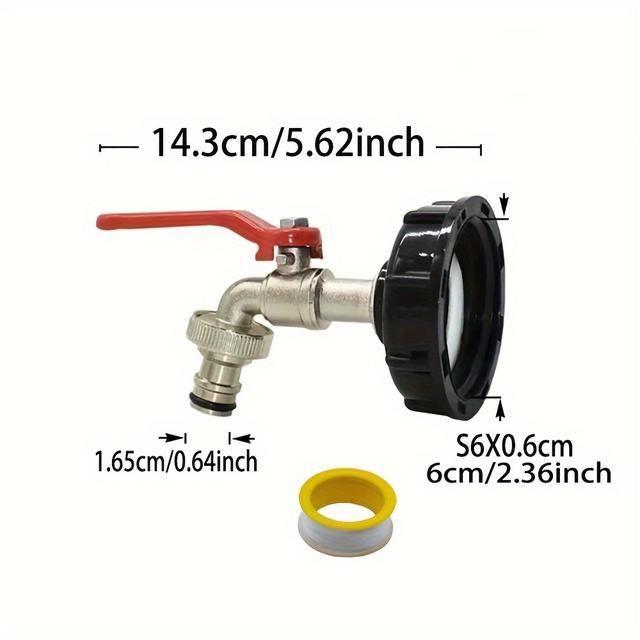 TEMU . Schnellanschluss-Legierungswasserhahnadapter für 1000L IBC-Wassertank - S60X6 Gewinde, Langlebiger Metall- & Kunststoff-Gartenschlauchanschluss