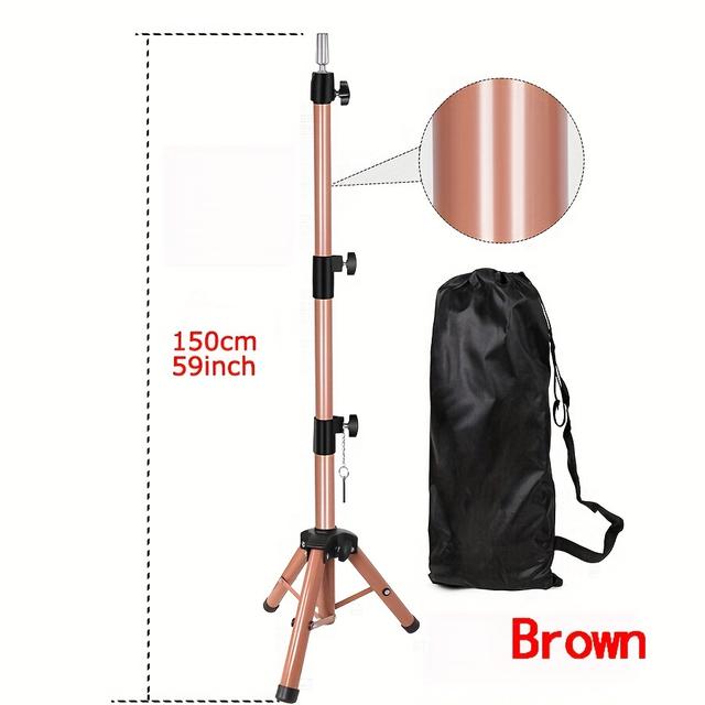 TEMU Leeons Adjustable Wig Stand, 150cm Brown Tripod For Styling And Cosmetology Hairdressing Training, Mannequin Head Support For , Wig Accessories, Wig Head Stands