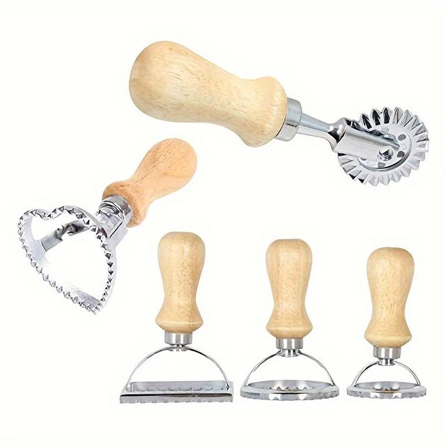 TEMU Eighosee Dumpling Maker Stamp Set, Cake Mold & Press With Wooden Handle, For Dumplings, Pasta, Ravioli, Baking Tools, Metal Cookie Molds For Home Kitchen Use