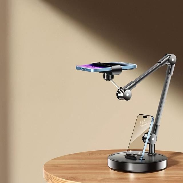 TEMU A Versatile Metal Phone Holder That Adjusted To Multiple , Featuring A Base For Stability And A 720° Range Of Motion. Ideal For Overhead Photography, Well For Live Streaming, Selfies, Tripods