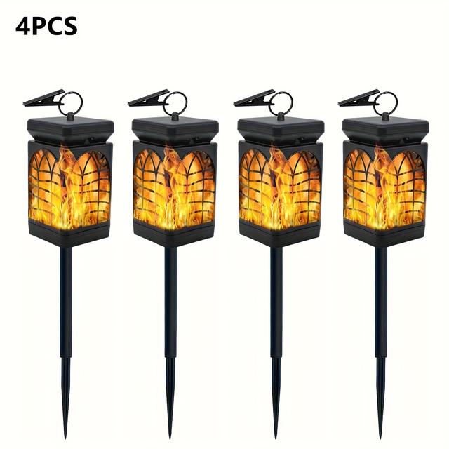 TEMU Solar-powered Flame Lanterns - Outdoor Hanging Lights With Realistic , Ip44 High Garden Lights, Auto , For Halloween, Patio, Yard, Porch, Lawn - Durable Plastic Construction, Solar Outdoor Lights