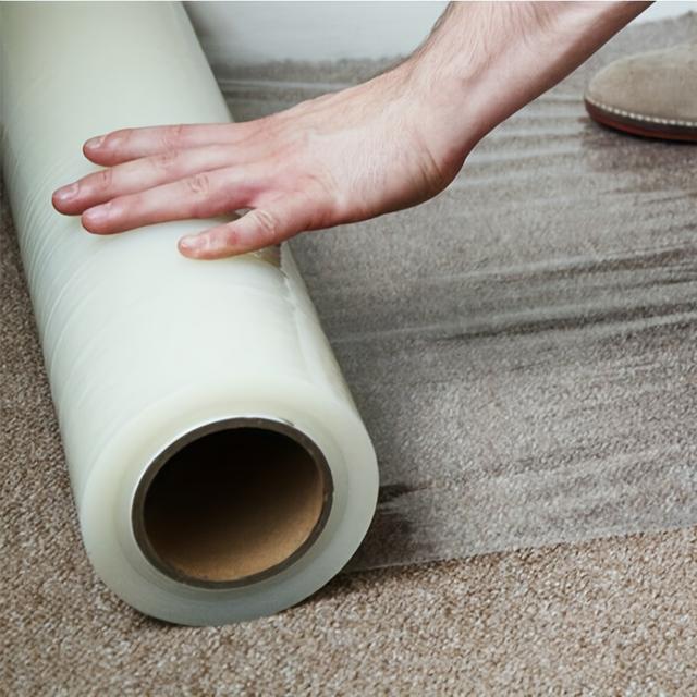 TEMU 10/25/50/100m Carpet Protector Film Self Adhesive Roll Floor Protection Film Cover, High-performance Puncture And Tear Resistant Pe Transparent Dust Film