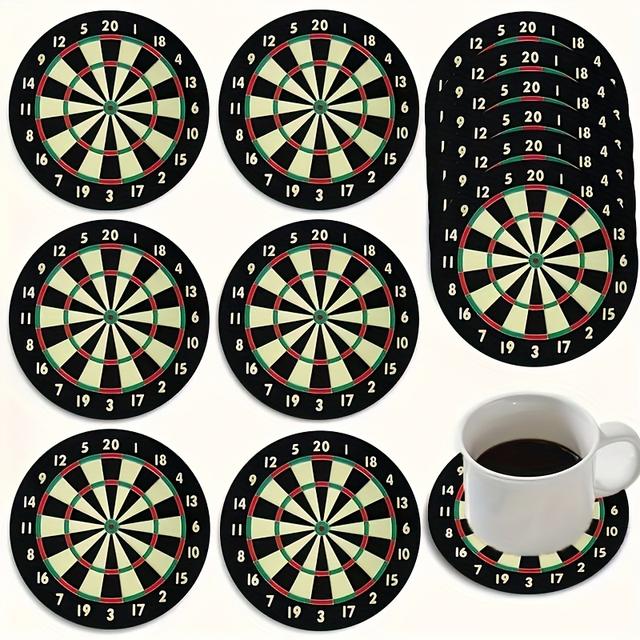 TEMU Set Of 6 Dart-themed Wooden Coasters - Round, Heat-resistant, And Non-slip Drink Mats, Ideal For Home Decor And Parties - A Perfect Creative Gift For Christmas-themed Home Decoration.