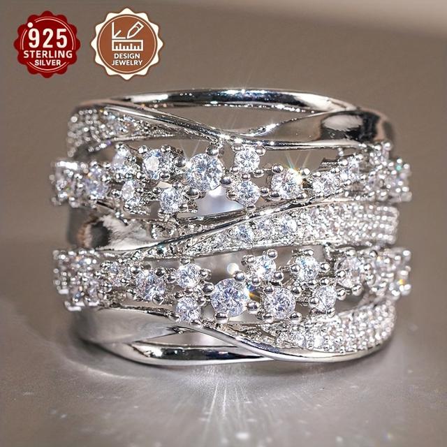 TEMU Sophisticated For Women - From S925 Sterling Silver, Featuring A Geometric Design With Cz Micro-inlays, Wear Or Parties, An Excellent Birthday Present, Stylish Elegant Jewelry