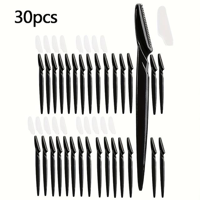 TEMU 30/50pcs Women's And Men's Non-irritating Stainless Steel Facial Razors - Black, Unscented Eyebrow Shapers With Protective Cover, Suitable For Leg Hair Removal, Precision Trimmers.