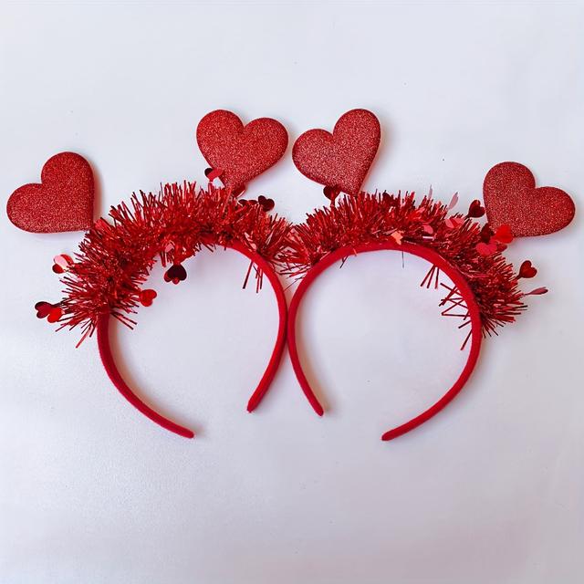 TEMU Valentine's Day And 2pcs Red Heart Headband Set - Perfect For Parties And Festive Celebrations, Hand Wash Only