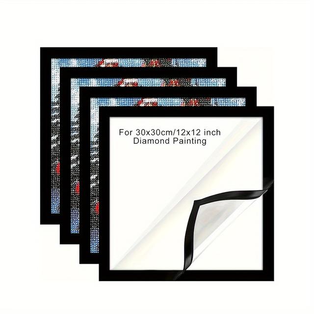 TEMU Zestaw 4 magnetycznych ramek na zdjęcia w stylu vintage - kwadratowe, , poziome ramki na zdjęcia z PVC do zawieszenia na ścianie - do dekoracji domu, biura, okien i ścian - 12x12 cali