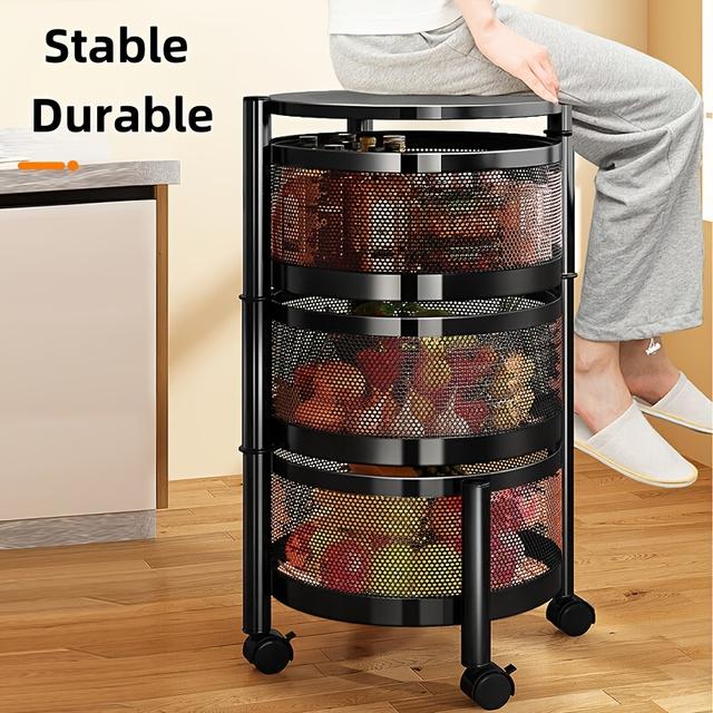 TEMU Rotating Storage Rack For The Kitchen - Organizer For Fruits, Vegetables, And Tableware, For Kitchen Storage, Items For Organizing, Three-tier Circular Basket, Space-efficient Storage Cart