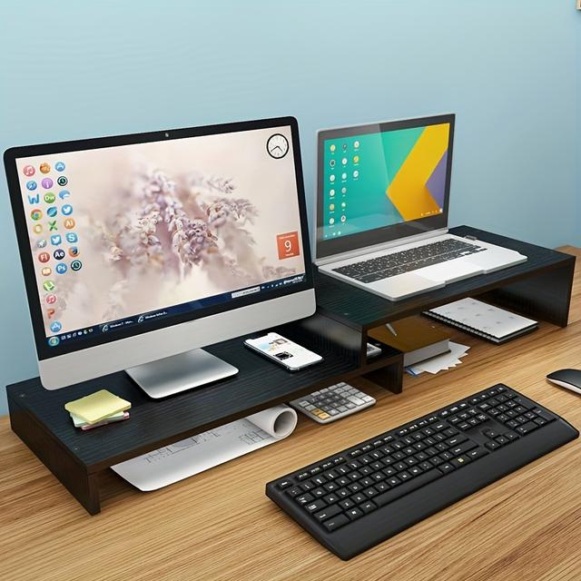 TEMU A New Desktop Monitor Stand With An Adjustable, Rotating, Design, Suitable For -inch Wide Desk, Providing Storage For Notebooks And Wooden Items