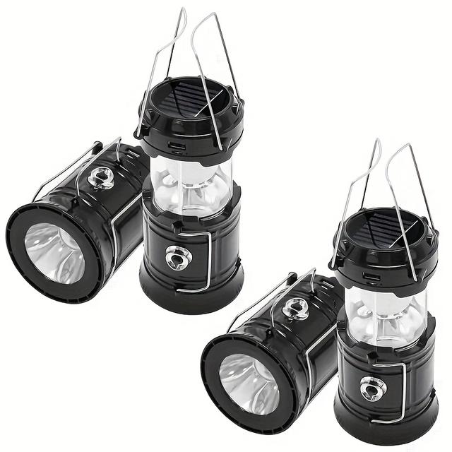 TEMU 4pcs Solar Camping Light, Portable Collapsible High Level Led Solar Usb Rechargeable Lantern Flashlight Camping Hurricane Emergency Chandelier Power Outage Indoor Outdoor, Send Christmas Gifts To