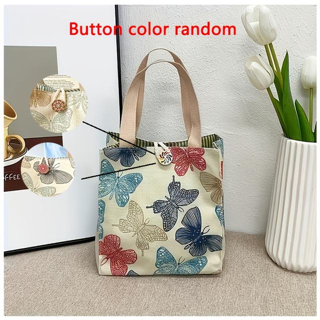 TEMU 1pc Printed Canvas Bento Bag | Japanese Lunch Box Bag, Non-food Contact, Polyester Canvas, Square Shape, Hand Washable