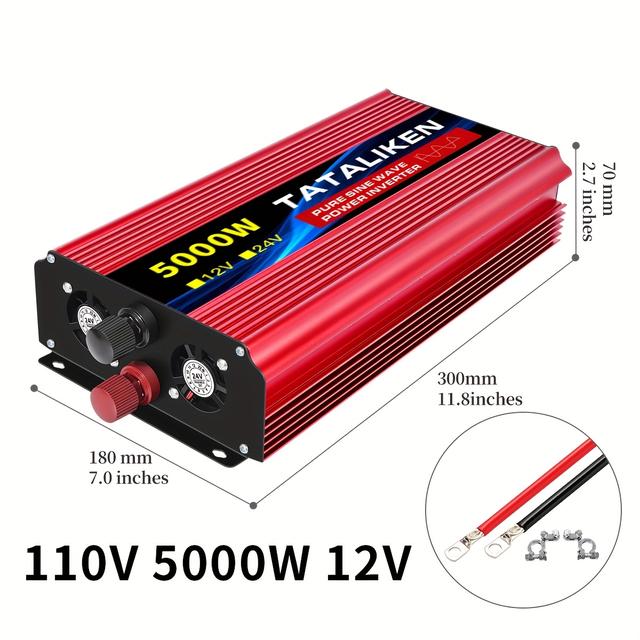 TEMU [pure Sine Inverter] Tataliken 5000w/4000w Car Power Inverter | 12v To 110v To Ac With 2 Sockets For Rv, Outdoor, Camping, Car, Tool Cart, Road Trip