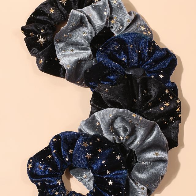 TEMU 6-pack Elegant Bohemian Style Hair Scrunchies With Print For Women - Hair , Gift For Eid, Ramadan