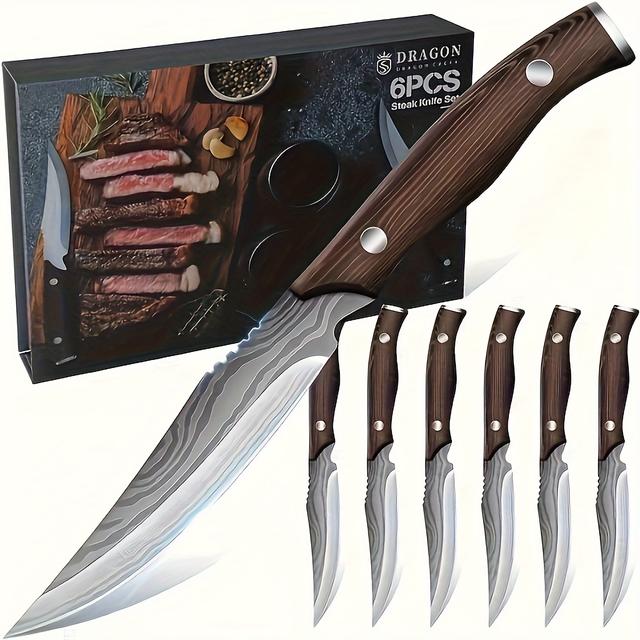 TEMU 2pcs/4pcs/6pcs Steak Knives Set, 5 Inch Non-serrated Steak Knives, Steak Knife Set With Wooden Handle, Dinner Knives With Gift Box