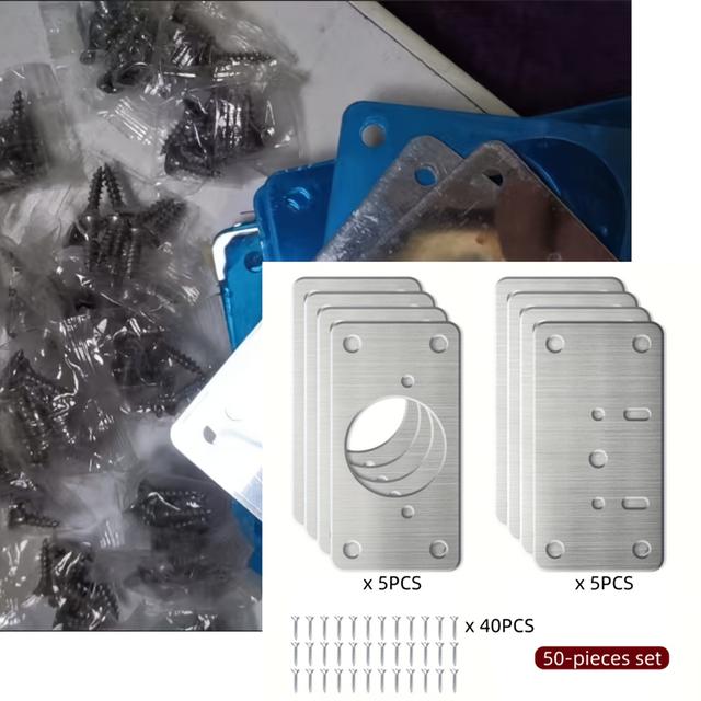 TEMU 50pcs Stainless Steel Hinge Repair Kit, Including 10 Repair Pieces And 40 Screws-durable Door And Cabinet Fixing Plates, Suitable For Kitchen, Furniture And Cassette Installation And Repair-