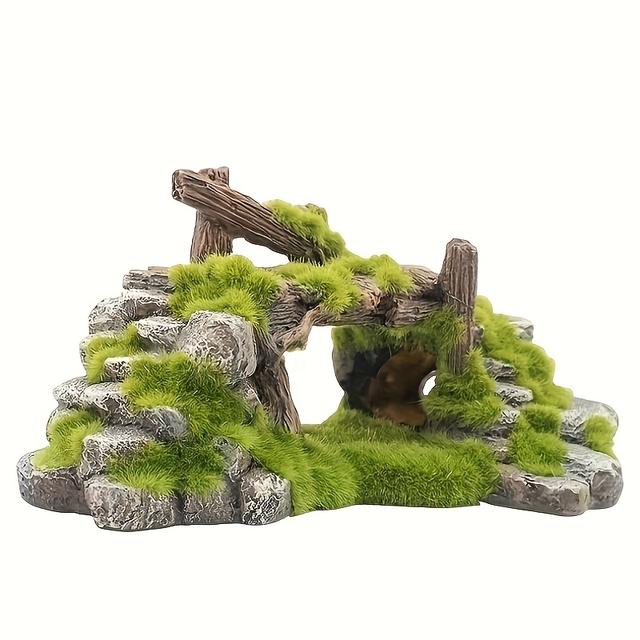TEMU Resin Moss Bridge Fish Play Cave Aquarium Decoration Turtle Tank Landscape