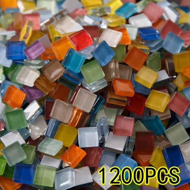 TEMU 1200pcs Vibrant Glass Mosaic Tiles, Square Pattern, Diy Handmade Decorative Art Pieces For