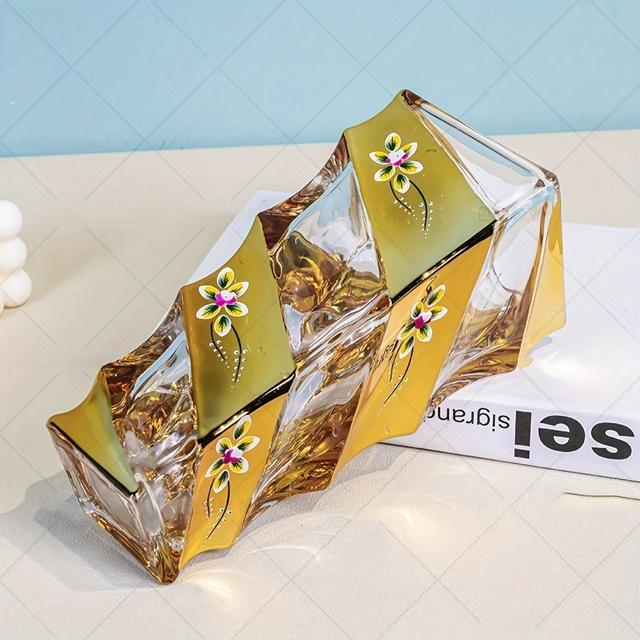 TEMU Enamel , Elegant Crystal Glass Vase With Golden Enamel Accents - Home Decor & Housewarming Gifts