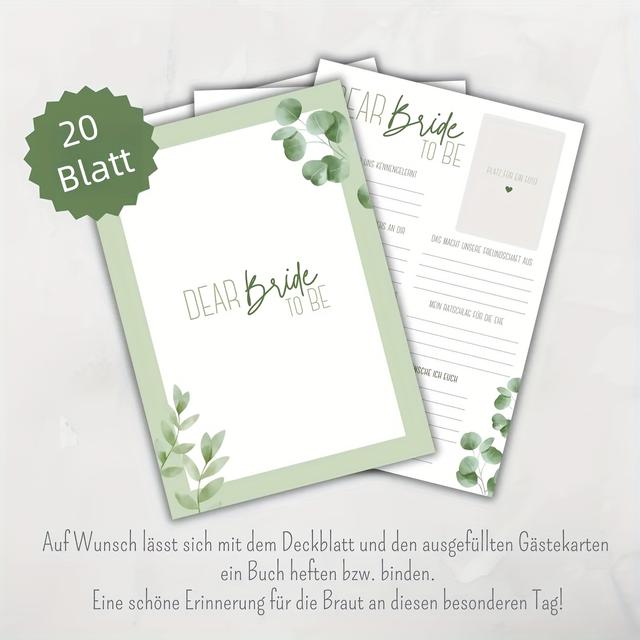 TEMU 20 Karten für Gäste, JGA Karten, Ausfüllen Sie JGA Karten, JGA Spiele, Brautparty-Aktivitäten, Pflanzen-Bohemian-Design in Grün, Eukalyptus