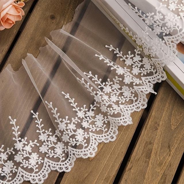TEMU 1 Yard White Embroidered Mesh Lace Trim For , Decorative Skirt Collar And Sleeve, 14cm Width