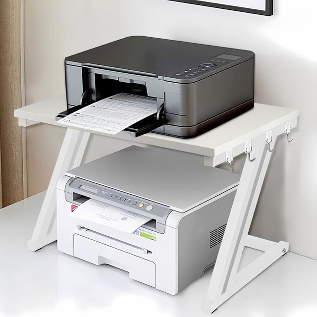 TEMU Heavy-duty 2-tier Printer Stand With Wood Desktop & - 60kg Weight Capacity (printer/copier/) - Space-saving Office Organizer With Lower Shelf, Sturdy White Frame & Pine Wood Top (57x38x38cm)