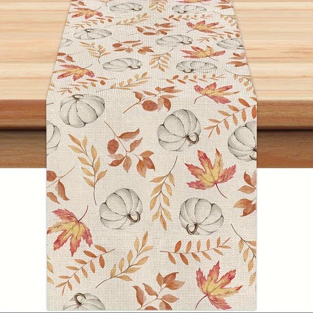 TEMU 1pc Fall Thanksgiving Table Runner Pumpkin Maple Leaf Seasonal Burlap Farmhouse Indoor Autumn Table Runner For Home 13x48/13x72/13x108/inch