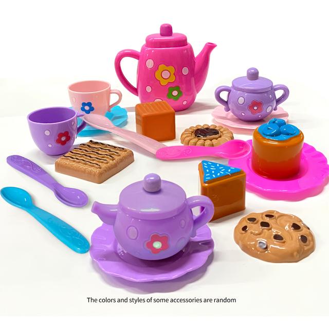 TEMU Girls Tea Party Set With Pink Teapot & Multicolor Cups - Pretend Play Toy With Saucers, Teapot Lid & Flower Pot-like Dish - Princess Birthday/easter Gift For & Kids (non-toxic Role-play)