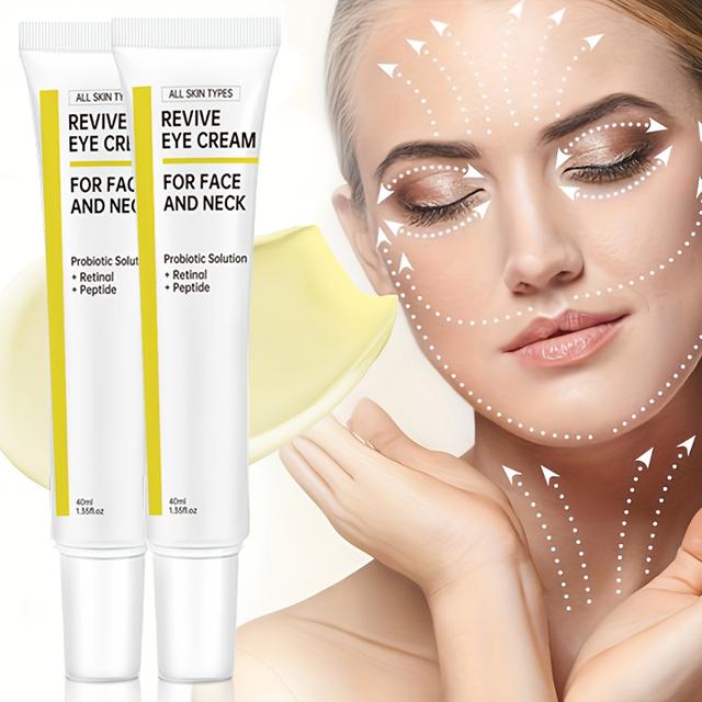 TEMU Två delar Revive Ögonkräm designad för ansikte och hals, med en probiotisk formula, retinol och hydrolyserat kollagen. Den ger fastare hudtextur och förbättrar glans.