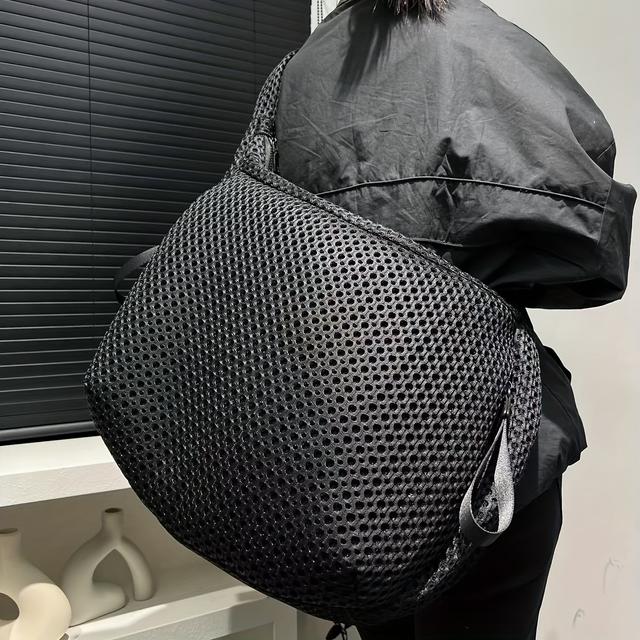 TEMU 1pc Fashion Nylon Shoulder Bag For Women, Large Capacity Solid Color Crossbody With Fixed Straps, Foldable Design, Zipper Closure, Polyester Lined, Thickened Casual Tote