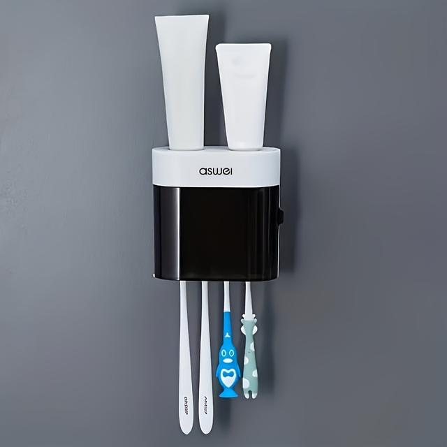 TEMU Dual Position Toothpaste Dispenser, Bathroom Wall Mounted, Non Perforated Storage Rack, Multifunctional Lazy Automatic Squeezer