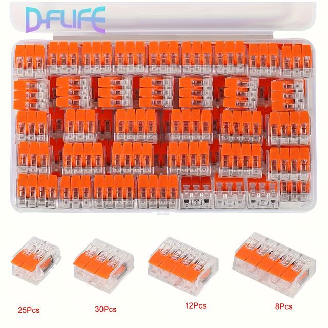 TEMU 75pcs/box Wire Connectors 221 Electrical Connector Block Clamp Terminal Reusable Mini Wire Terminal 25 2-port 30 3-port 12 4-port 8 5-port