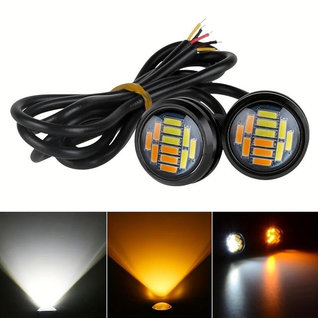 TEMU 2шт LED "Орел Око" 23мм 4014 12SMD Денний світлодіодний індикатор повороту, лампа реверсу, потужна лампа номерного знака, біла