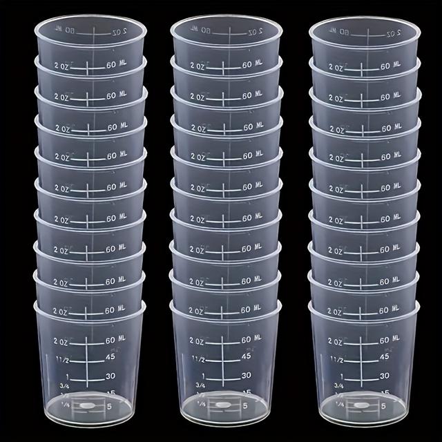TEMU Lot de 30/50 gobelets doseurs en plastique de 60 ml/2 oz - Gobelets de mélange transparents pour résine époxy, colorants et production de peinture