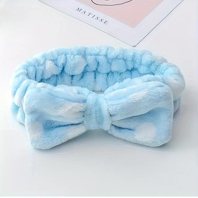 TEMU 1pc Trendy Fashionable Cute Polka Dot Striped Headband With Bow, Plush Hair Accessory For Face Washing, Headband For Makeup And Face Mask Application