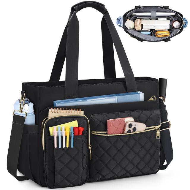 TEMU SDYSM 교사 가방 서류가방 노트북 가방 15.6인치 남녀공용 토트백 전문가용 메신저 숄더백 오피스, 대학용 블랙