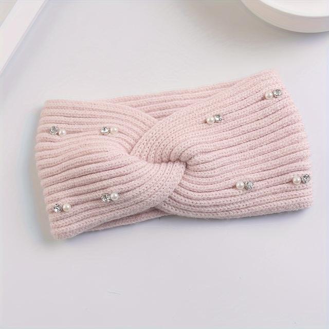 TEMU 1 Ny Höst-Vinter Kallskyddande Stickad Hårband, Brätte Ansikts- och Huvudomslag med Rhinestones, Trendig Mångsidig Håraccessoar