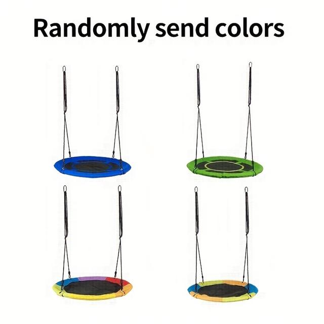 TEMU 40" Circular Set With Adjustable Rope - Vibrant , Hammock Swing For Outdoor Fun, School Playgrounds & Family Yard, Durable Oxford Cloth Ufo Swing With Black Filled Disc Seat