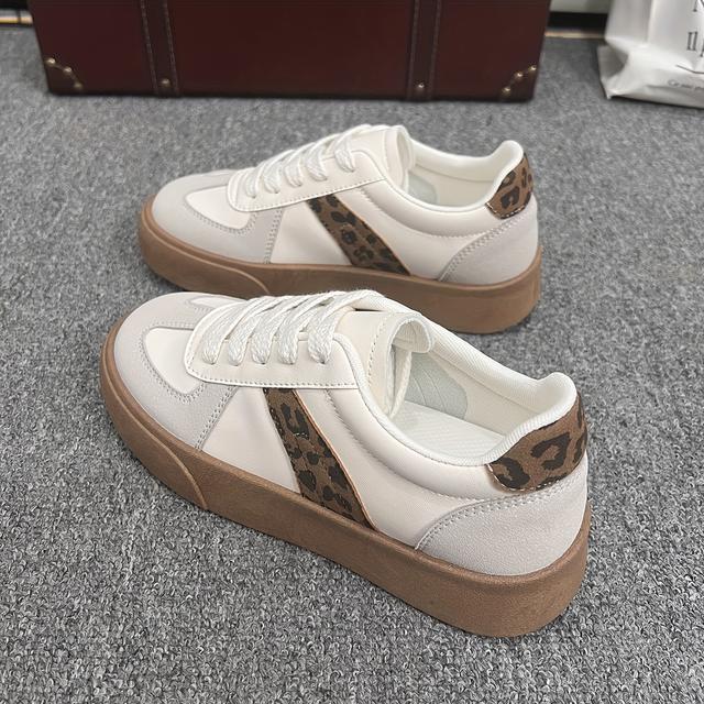TEMU Leopard-Print Damen Vielseitige Klassische Weiße Schuhe, Casual Sneaker, Skate Schuhe, Schülerschuhe, Damen Frühlings- Herbstschuhe