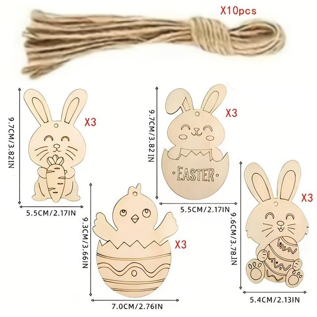 TEMU 22 шт. Великодні різнокольорові дерев'яні прикраси у вигляді кроликів | Вироби, підходять для зими, народжень, подарункових бирок, святкових вечірок, великодніх прикрас