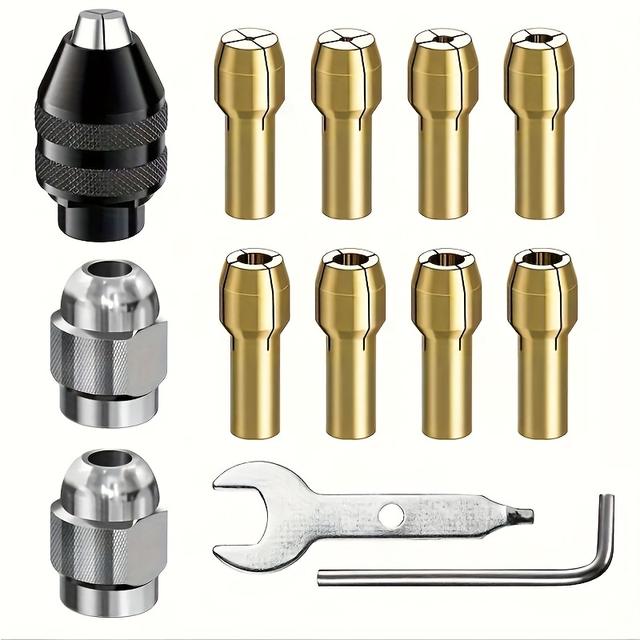 TEMU 13pcs Premium Rotary Tool Set - Quick Change Drill Adapter Kit With 0.8-3mm Shank, Keyless Brass & Metal And , Rotary Tool , Quick Change, Drill Adapter, Keyless