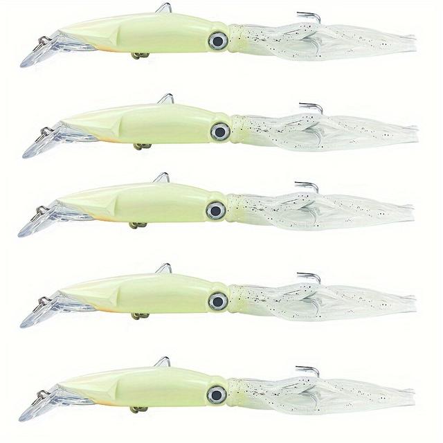 TEMU Set Of 5 Luminous Fishing Lures Weighing 40g, Featuring High Carbon Steel Hooks For Octopus And In The Sea