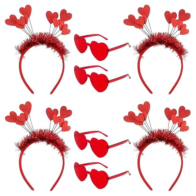 TEMU Ensemble de 8 bandeaux de Saint-Valentin avec des de cœurs en sequins rouges et des lunettes en de cœur, parfaits pour les célébrations de mariage et les fêtes.