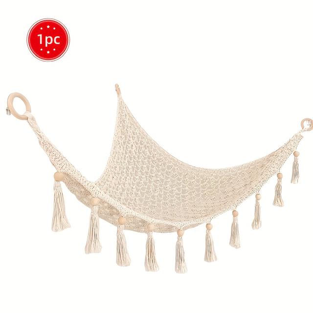 TEMU Macrame Hängenetz für Stofftiere - Kuscheliges Spielzeug-Organizer für Wohnkultur, Stofftierhängematte, Aufbewahrung für Stofftiere, Cremeweiß