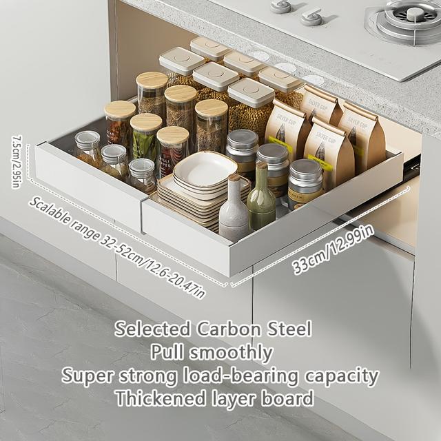 TEMU Tabuleiro de Arrumação Deslizante Reforçado HEART LEAF - Organizador de Armário com Ajustável, Incluindo Base Adesiva para Deslizamento Silencioso Sem Furar