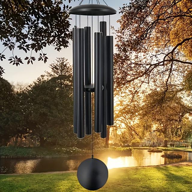 TEMU 45 Inch Commemorative Wind Chime Large, With 6 Heavy-duty Aluminum Tubes - Soothing Deep Tones, Large Wind Chime Outdoor Garden Hanging Decoration, Sympathetic Gift. Black
