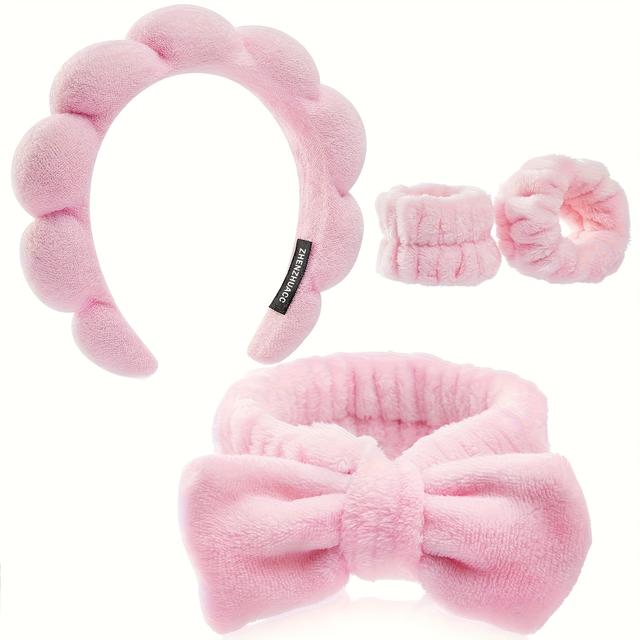 TEMU 4-teiliges Spa-Stirnband- und Armband-Set für Damen | ZHENZHUACC Stoff-Stirnband für Gesichtswäsche, Gesichtsmasken, Make-up und Hautpflege - Trendiges Geschenk für Frauen