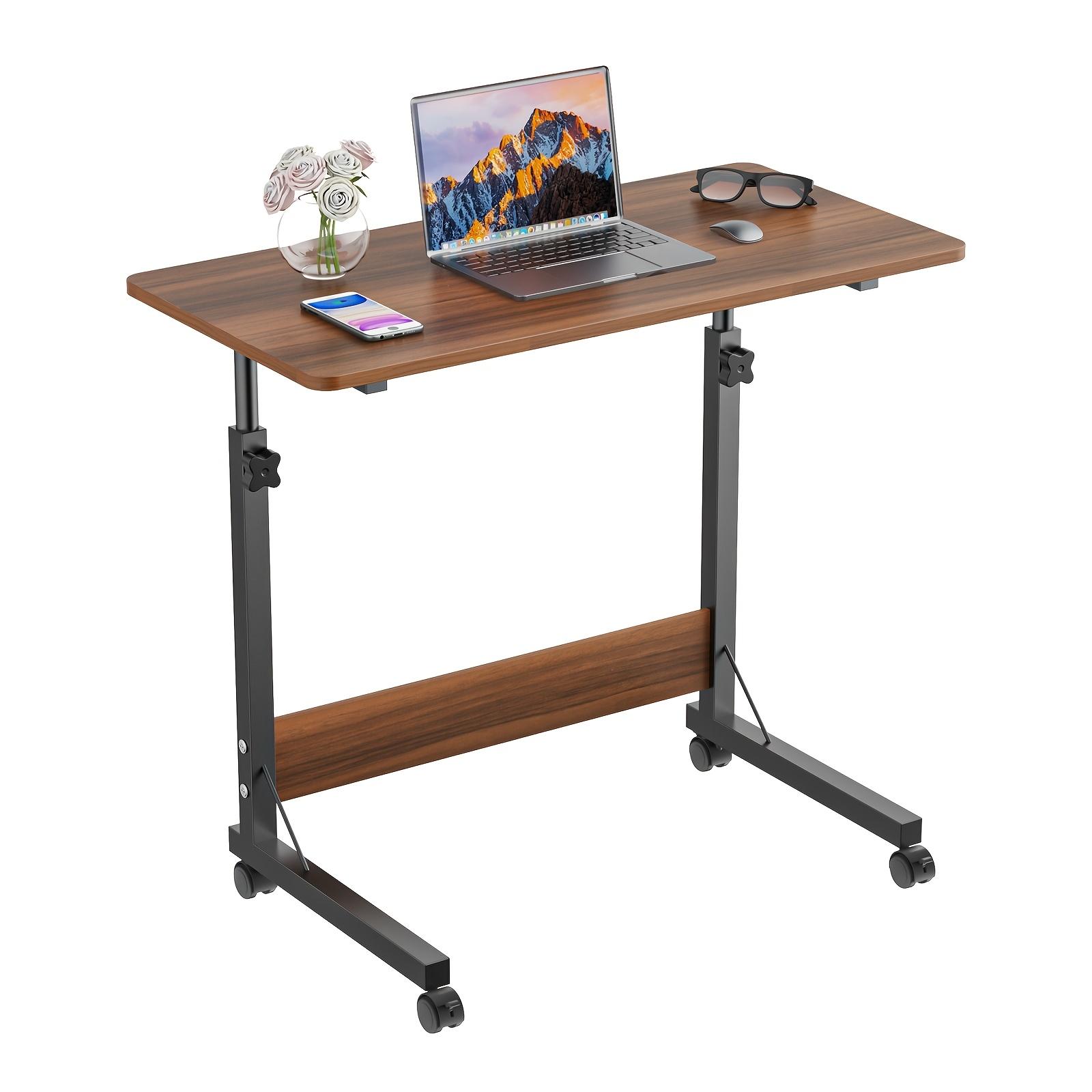 TEMU Solid Wood Overbed Bedside Table With Wheels, Mobile Standing Laptop Desk, Small Standing Desk Portable Rolling Overbed Table Use For Small