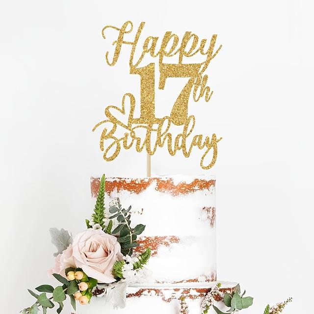 TEMU 1pc Happy 17th Birthday Cake Topper | Golden Glitter "17th Birthday Decorations, Cheers To 17 Years, Hello 17, 17th Happy Birthday Party Supplies"