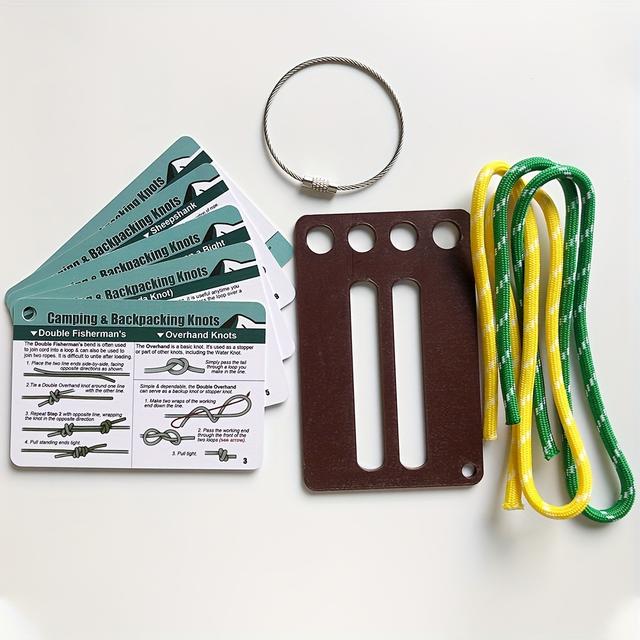 TEMU 1set Learning Knot Training Board, Knot Tying Practice Board Kit, Camping And Backpacking Knot Quick Reference Card Set - Outdoor Knots Mastery Guide For Backpacking,