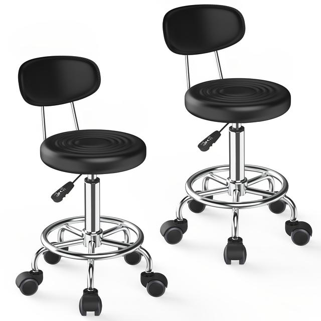 TEMU 2 Office Stools - Removable Backrest, Load Bearing 200kg, Chrome Legs, Suitable For Home/workshop/meeting Room/lounge Area/reception Area/barber Shop/clinic | Adjustable Stools 50-60cm